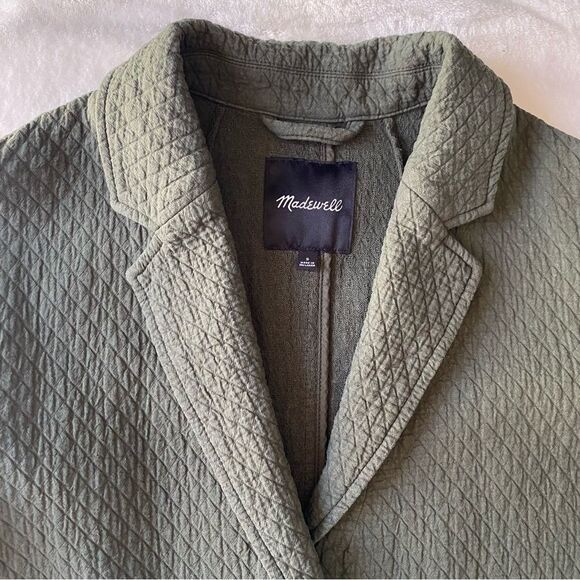 Madewell Blazer Diamond Jacquard Shaw Olive Green Small Quilted 100% Cotton - Picture 4 of 11